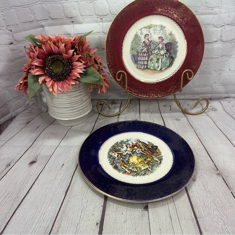 vintage Service Plate (Charger) Godey Prints Service Plates by Salem set of 2